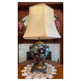 Antique table, lamp, with hand-painted and enamel