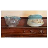 2 antique glass lampshades, one milk glass with