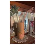 Antique tall Weller, pottery vase with cherry