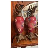 Large antique fireplace garnitures , hand painted