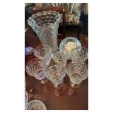 8 pieces of Fostoria, American Cubist glass,