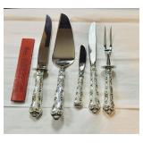 5 piece set sterling silver handle serving pieces