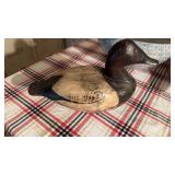 Antique wood duck decoy, with brass tack eyes,