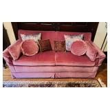 Pink velvet sofa, couch smaller size sofa with