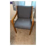 Blue upholstered arm office chair, or nice side