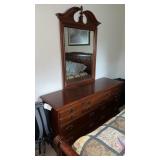 Seven drawer long dresser, with a attached mirror