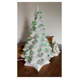 2 Vintage white ceramic Christmas tree with green