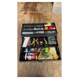 Fishing tacklebox, with lead weights, hooks,