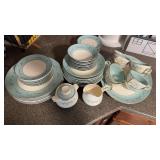 50 piece modern China set, turquoise with little
