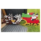 Painted plywood Santa Claus, and five reindeer,