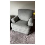 Like new gray armchair, by Smith Brothers, sold