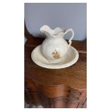 Molded ceramic washbowl and water, pitcher,
