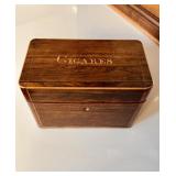 Antique inlaid wood cigar box, Fruitwood, inlaid