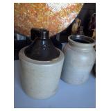 Stoneware crock and a stoneware jug, with a