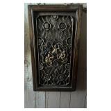 Large carved Chinese wood panel, iron rings at