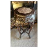 Antique carved wood plant stand, with a light