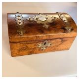 Antique Victorian tea caddy box, applied brass