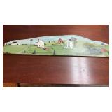 handpainted farm scene on a board, signed lower