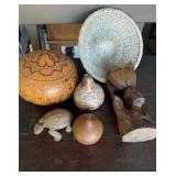 Three carved Peruvian gourds, very detailed