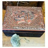 Antique Chinese red lacquer carved box, with a
