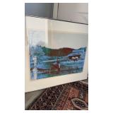 Framed art print, blue and green screen print