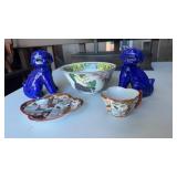 Pair of blue Chinese foo  dogs, a 6 inch Chinese