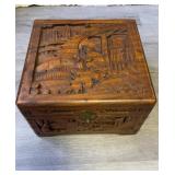 Vintage carved Chinese chamfer  wood box , Carved