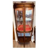 Antique French curved glass curio display cabinet