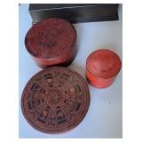 3 antique Burmese locker boxes, with it etched
