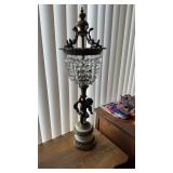 Large cut, crystal shade table, lamp, brass