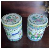 Pair matched Chinese, porcelain lidded jars,