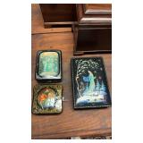 3 square Russian blacker boxes with handpainted