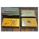 4 vintage boxes, heavy brass box with a couple