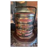 Antique, three tier wedding basket with handle,
