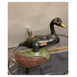 2 painted carved wood duck decoys, one painted