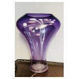 Purple art glass flower vase, torso heart shape