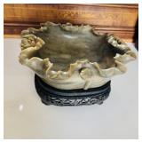 Large antique carved jade stone Lotus leaf  bowl