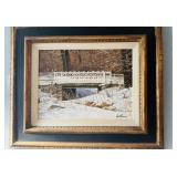 Framed original Oil Painting on board, bridge in
