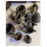 10 miscellaneous bronze & brass bowls, cups,