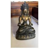 Antique Tahitian bronze seated Amitayus statue ,