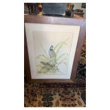 Large framed lithographed, print of two Bob White