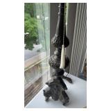 Antique tall bronze table lamp , with winged