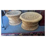 Pair of vintage bamboo and jute footstools, nice
