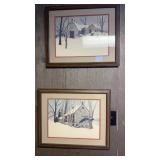 Pair of matched framed prints, signed by