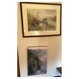 Two Prints, framed and matted ducks, and an