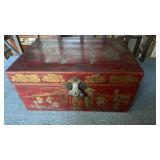 Antique Chinese lacquer wood trunk storage box,