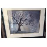 Framed original watercolor, painting of a tree in