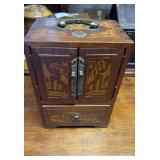 Antique and laid Chinese wardrobe, jewelry box,
