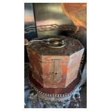 Large, Chinese, brass and wood octagon shaped