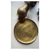Hand hammered Japanese brass tray and an antique
